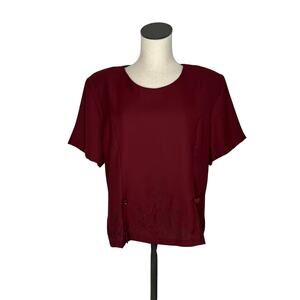 80’s Vintage Clara wine short sleeve embroidered top Size XXL